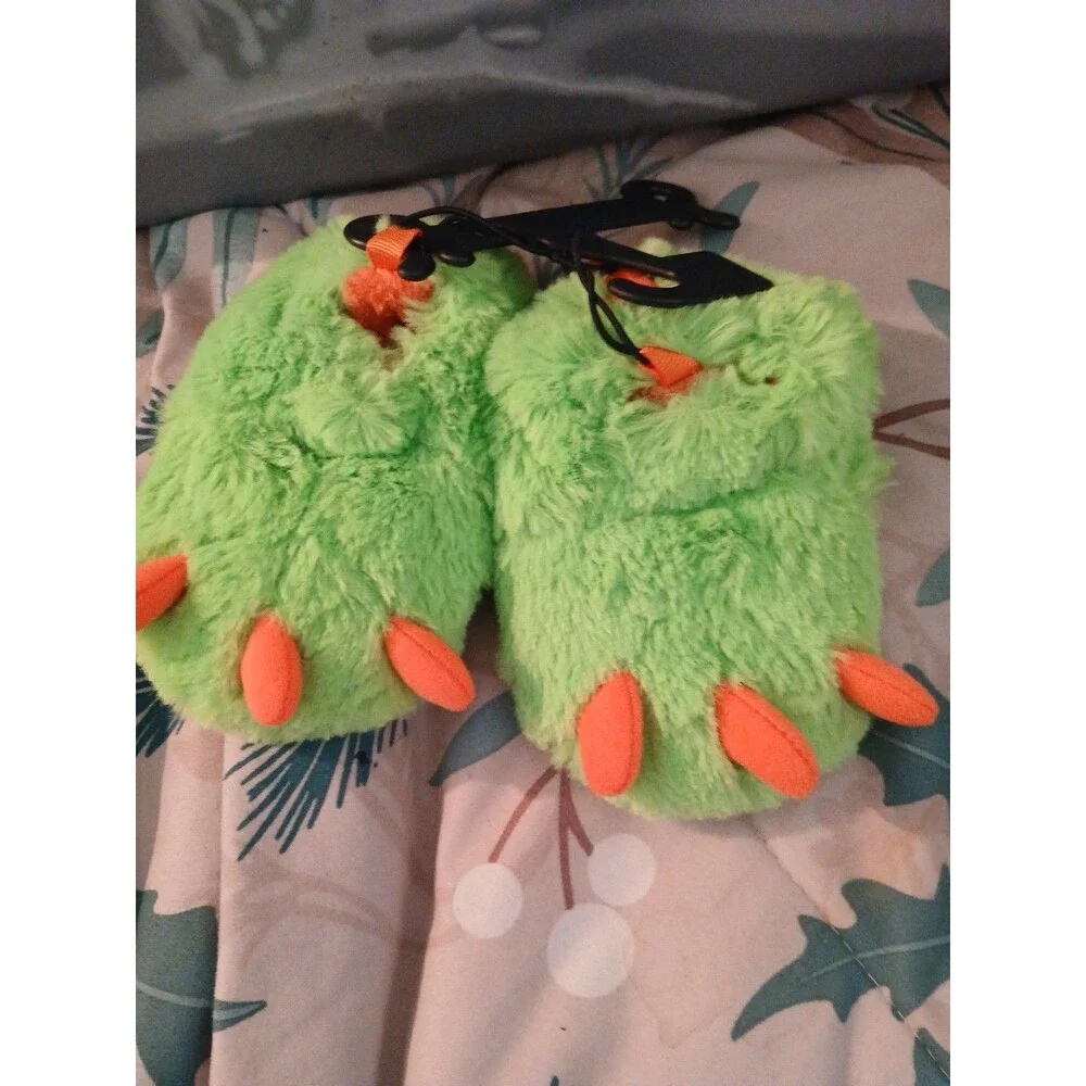 Adorable Wonder Nation Infant Boys Green & Orange Monster Claw Slippers - Size 3